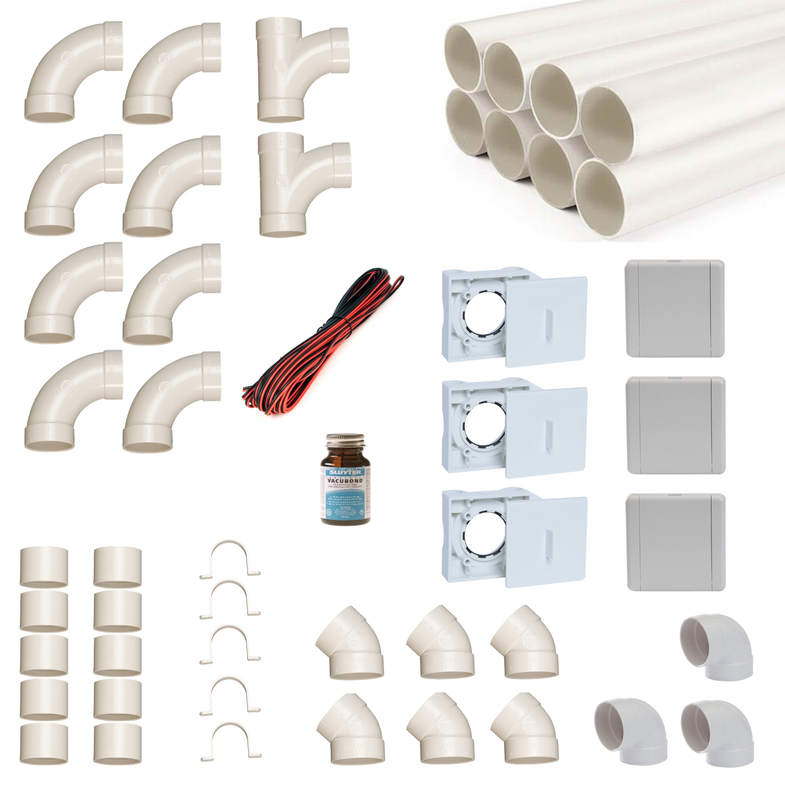 Einbau-Set für 3 Saugdosen mit Vakuumrohren, Saugdose VacuValve ES