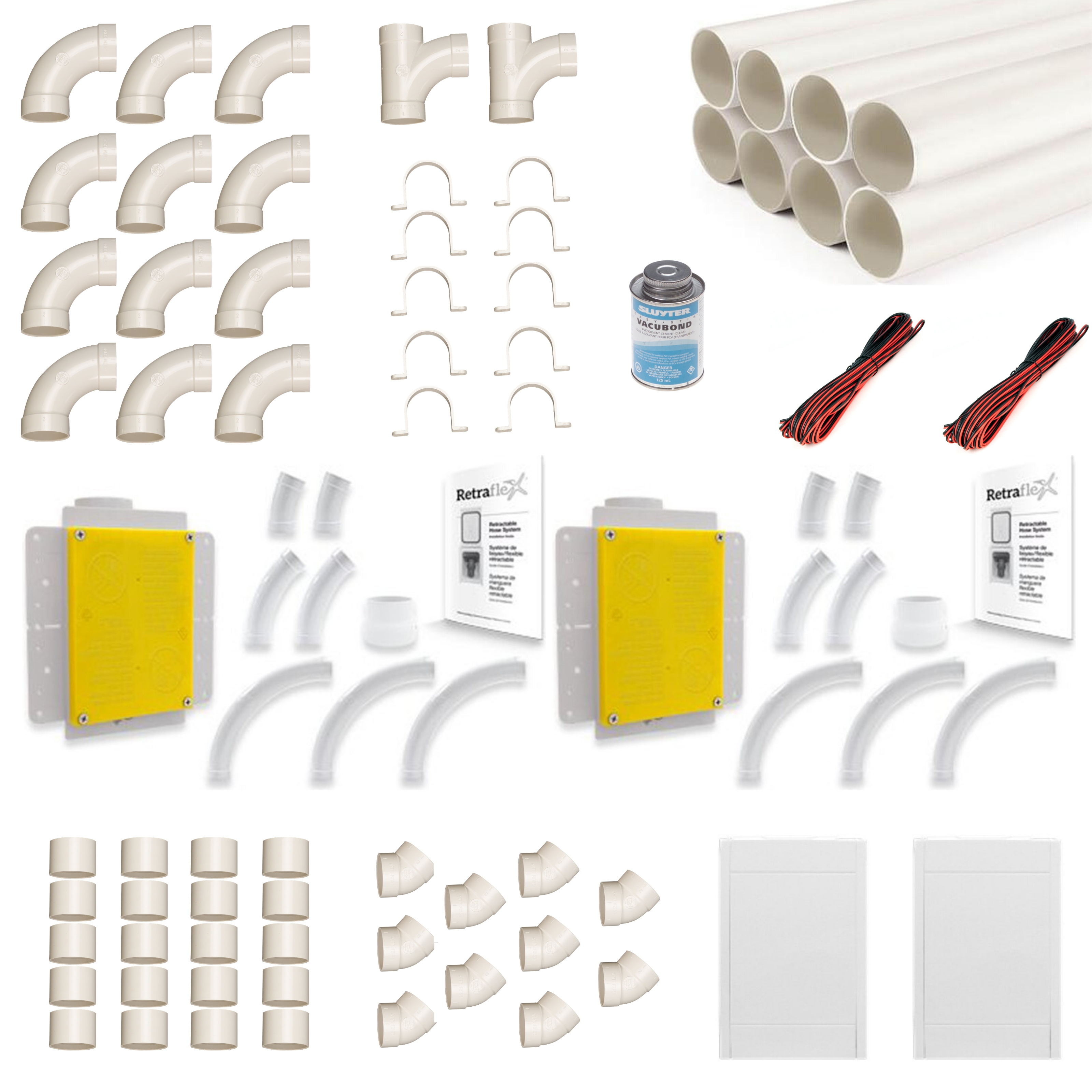 Zentralstaubsauger Einbau-Set für 2x Retraflex bis max. 12,2m Länge